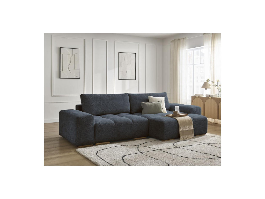 Anakin - Canapé D'Angle Convertible Réversible Coffre - Tissu Bouclette - 2 Coussins