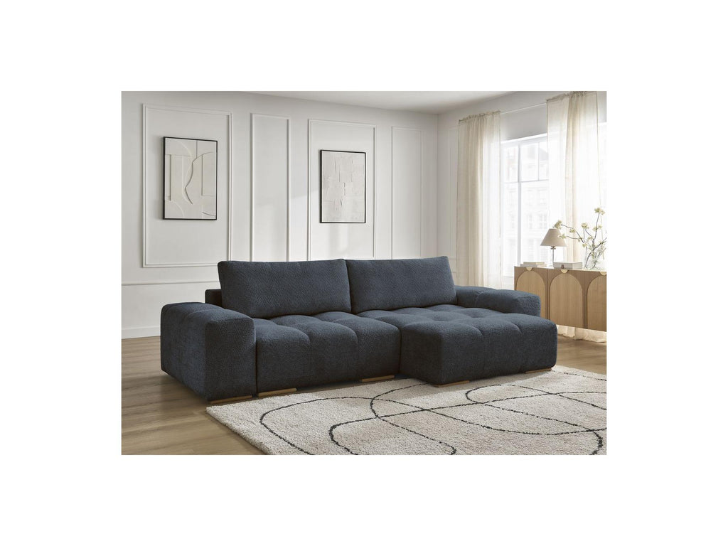 Anakin - Canapé D'Angle Convertible Réversible Coffre - Tissu Bouclette - 2 Coussins