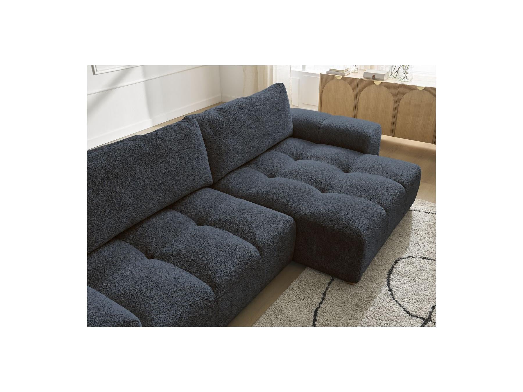 Anakin - Canapé D'Angle Convertible Réversible Coffre - Tissu Bouclette - 2 Coussins