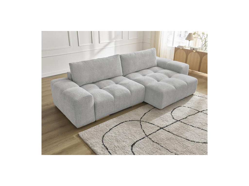 Anakin - Canapé D'Angle Convertible Réversible Coffre - Tissu Bouclette - 2 Coussins