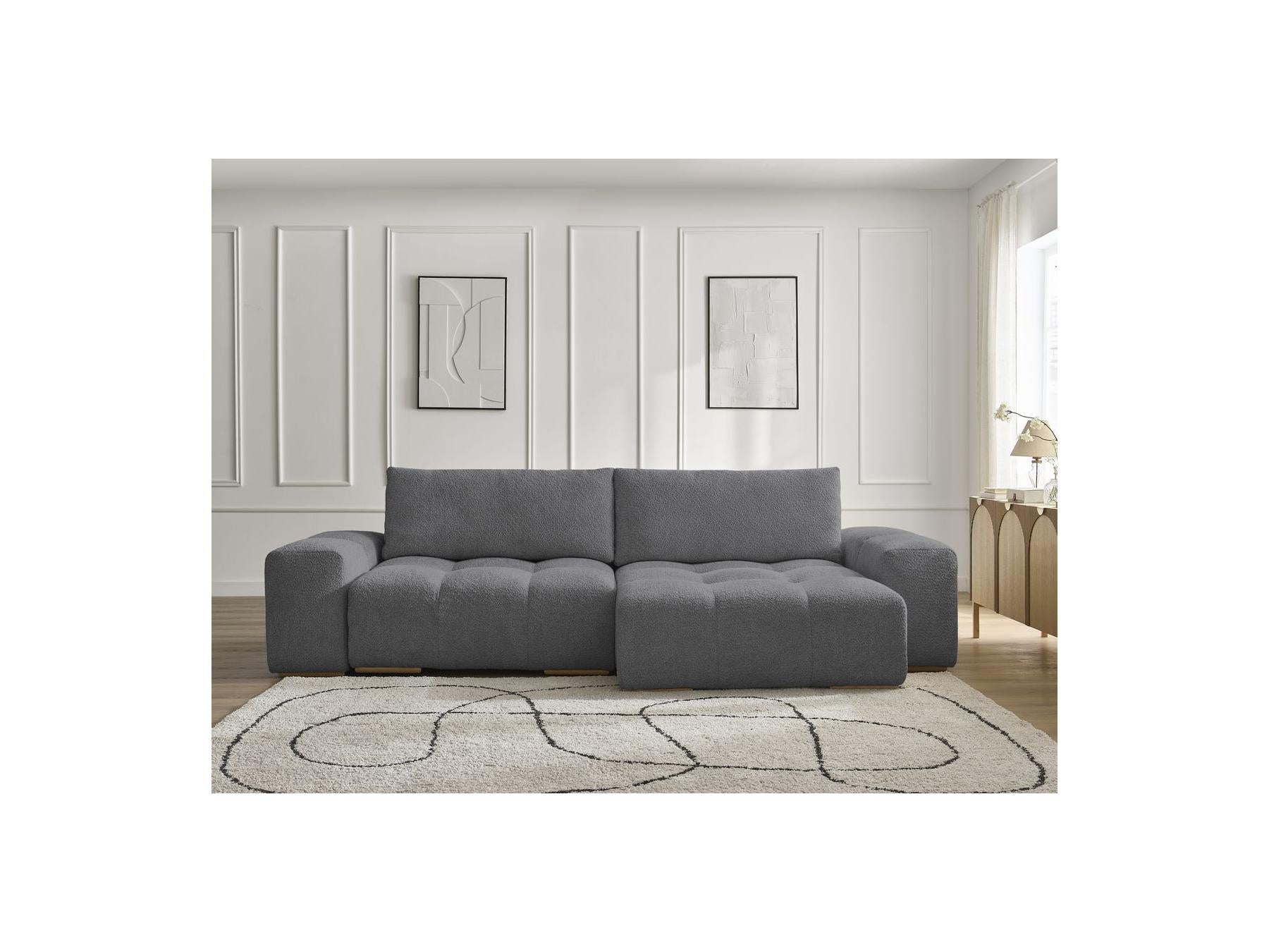 Anakin - Canapé D'Angle Convertible Réversible Coffre - Tissu Bouclette - 2 Coussins