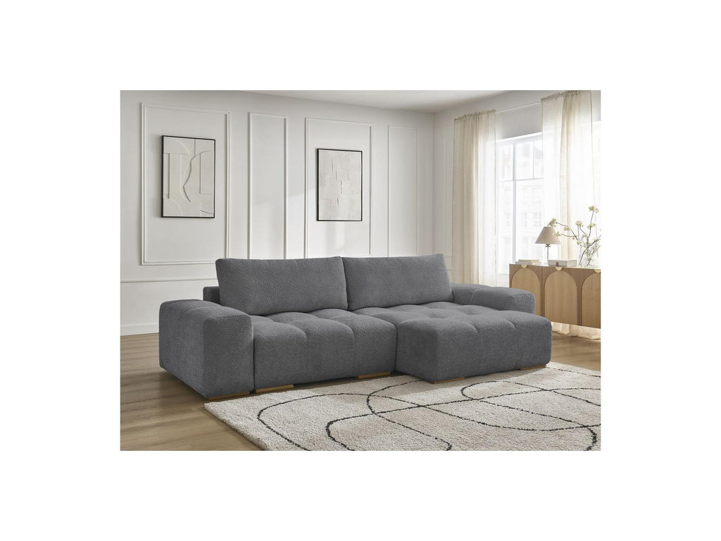 Anakin - Canapé D'Angle Convertible Réversible Coffre - Tissu Bouclette - 2 Coussins