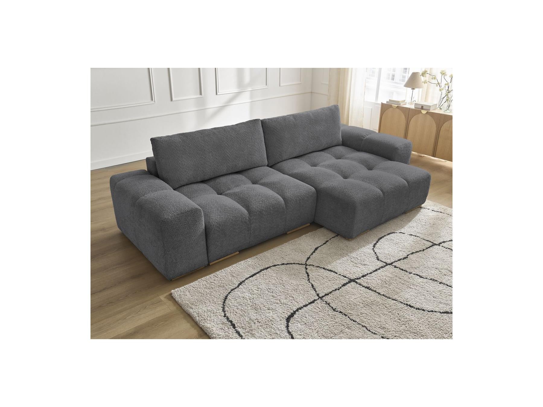 Anakin - Canapé D'Angle Convertible Réversible Coffre - Tissu Bouclette - 2 Coussins