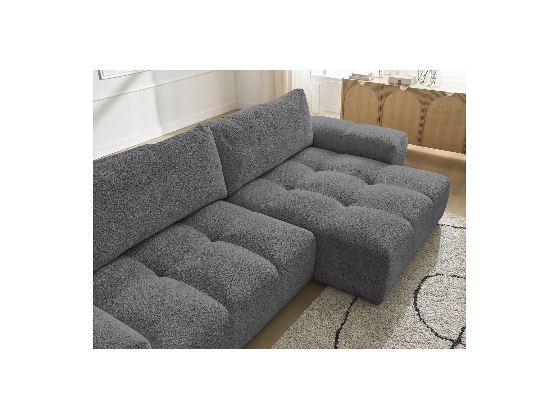 Anakin - Canapé D'Angle Convertible Réversible Coffre - Tissu Bouclette - 2 Coussins