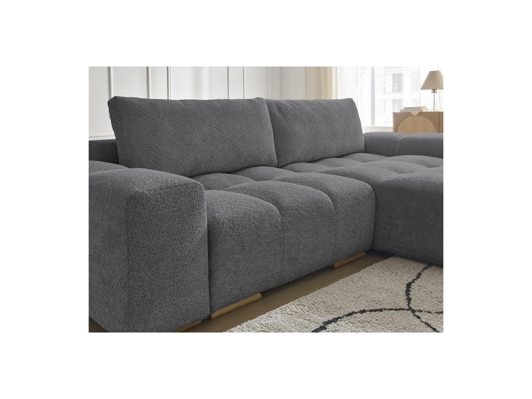 Anakin - Canapé D'Angle Convertible Réversible Coffre - Tissu Bouclette - 2 Coussins