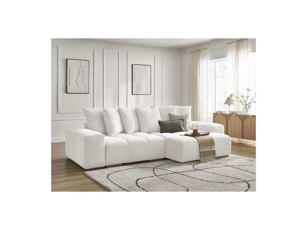 Anakin - Canapé D'Angle Convertible Réversible Coffre - Tissu Bouclette - 6 Coussins