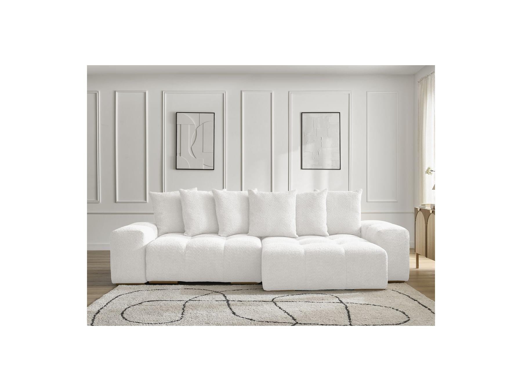 Anakin - Canapé D'Angle Convertible Réversible Coffre - Tissu Bouclette - 6 Coussins