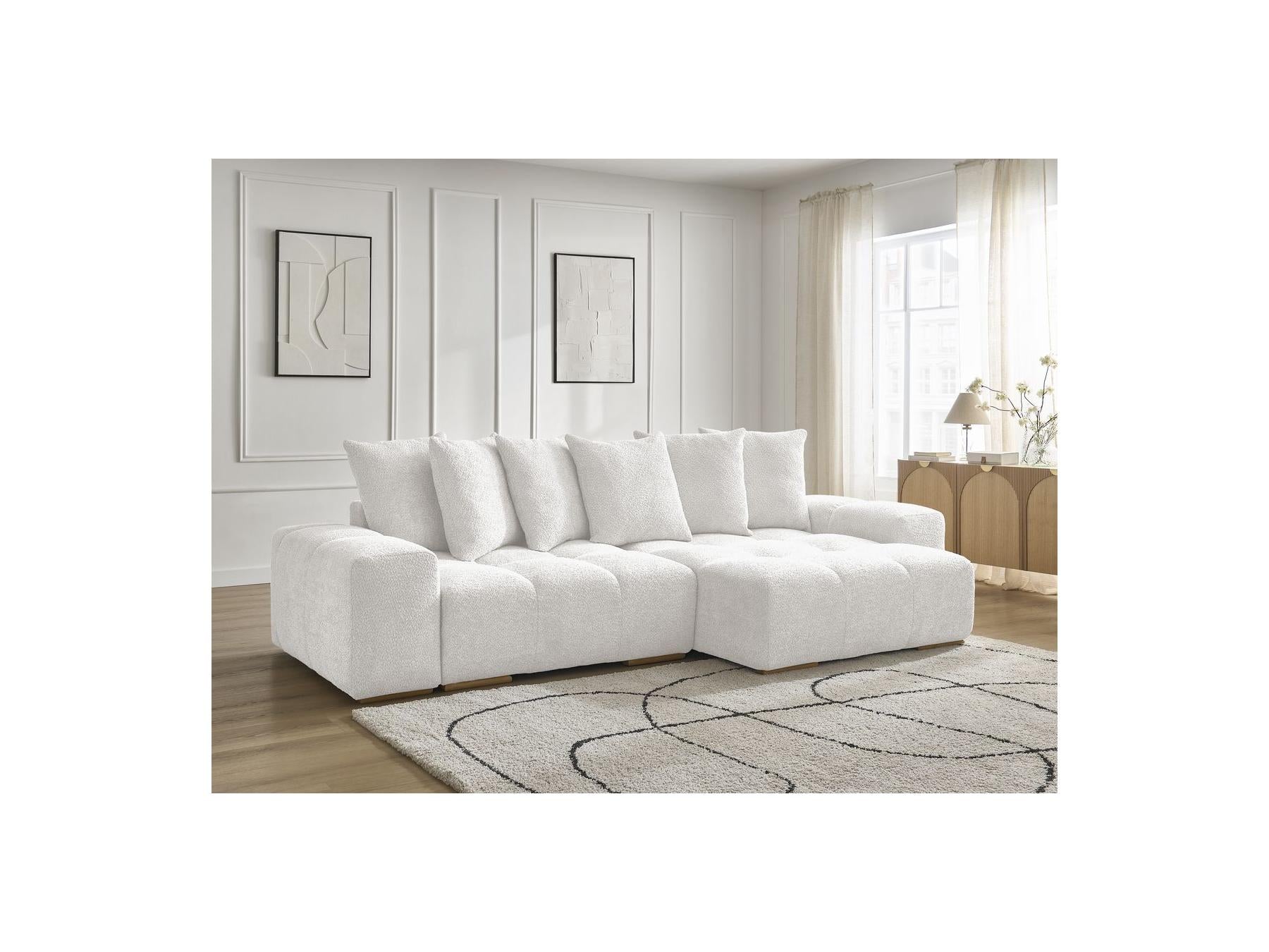 Anakin - Canapé D'Angle Convertible Réversible Coffre - Tissu Bouclette - 6 Coussins