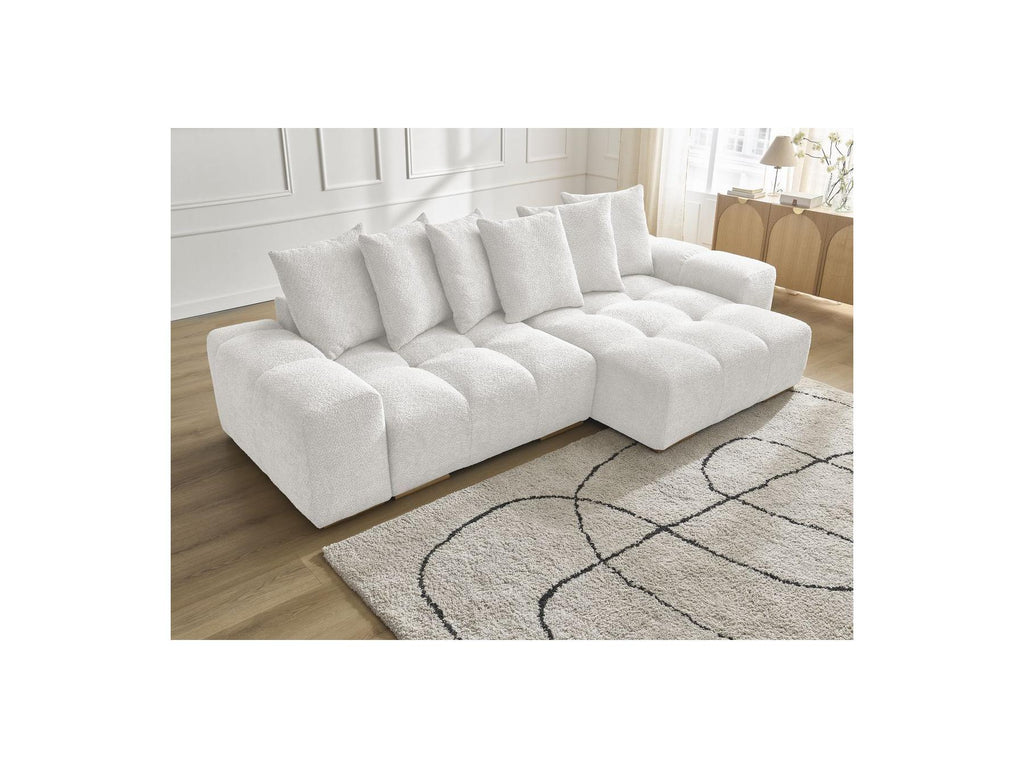Anakin - Canapé D'Angle Convertible Réversible Coffre - Tissu Bouclette - 6 Coussins