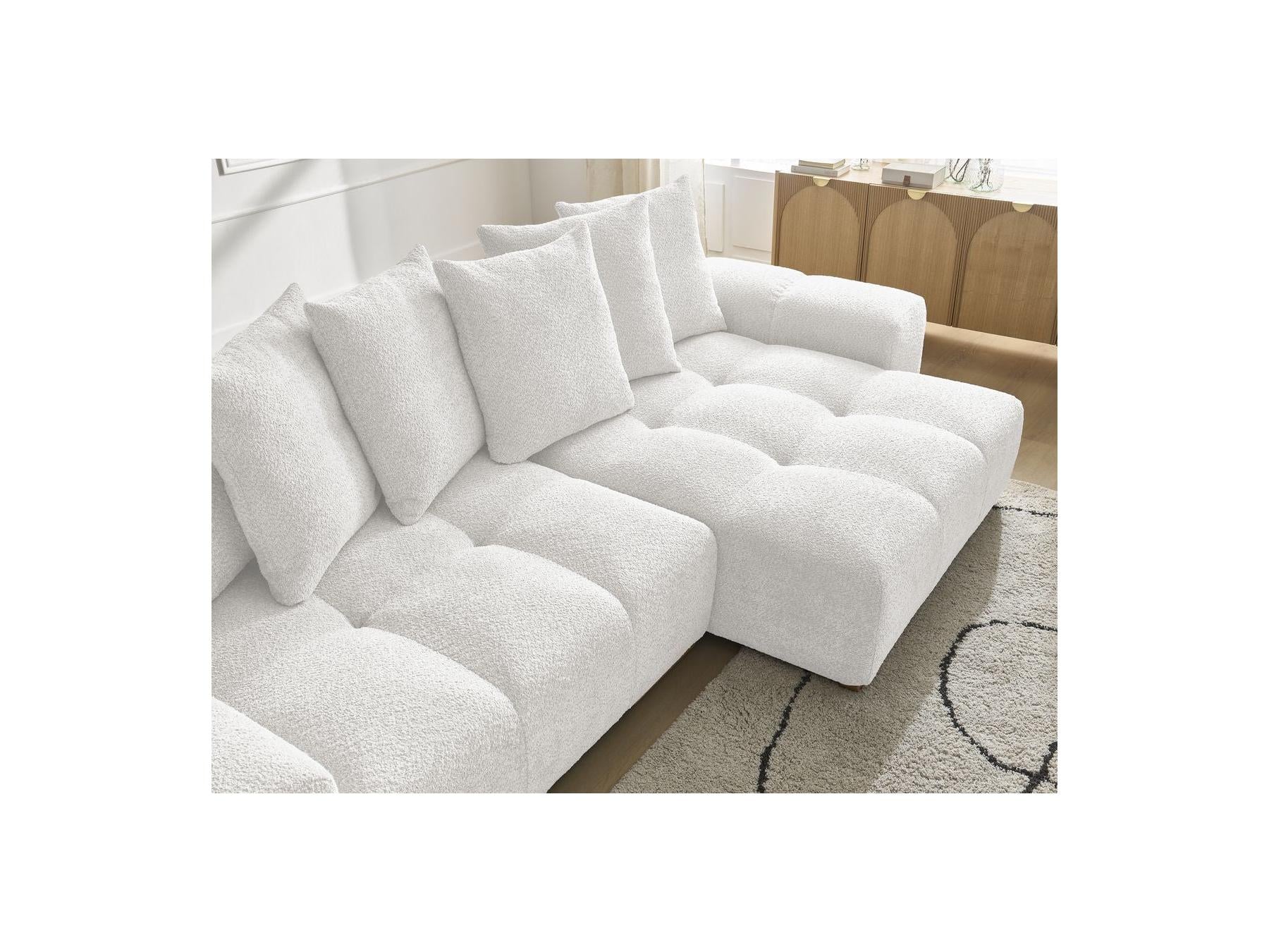 Anakin - Canapé D'Angle Convertible Réversible Coffre - Tissu Bouclette - 6 Coussins