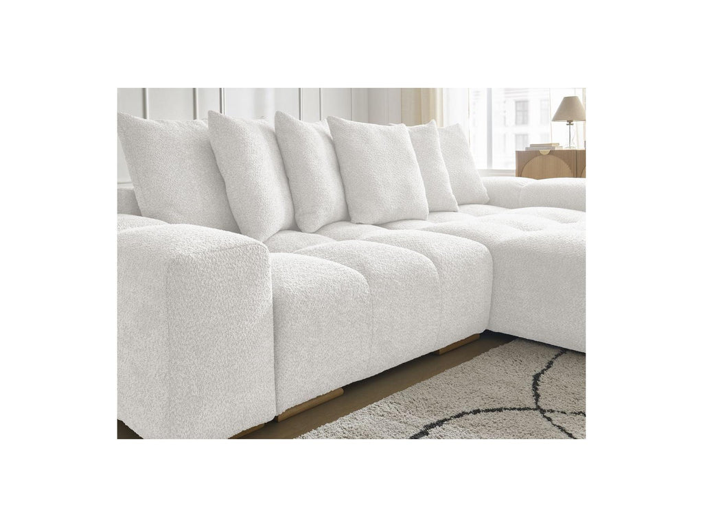Anakin - Canapé D'Angle Convertible Réversible Coffre - Tissu Bouclette - 6 Coussins