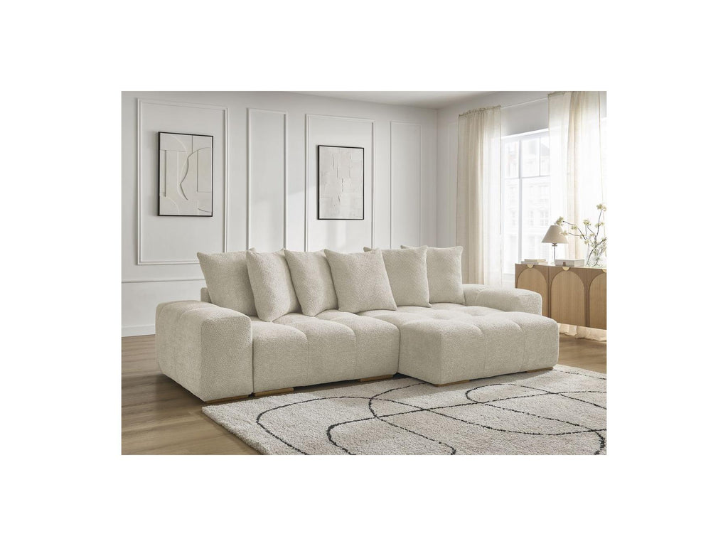 Anakin - Canapé D'Angle Convertible Réversible Coffre - Tissu Bouclette - 6 Coussins