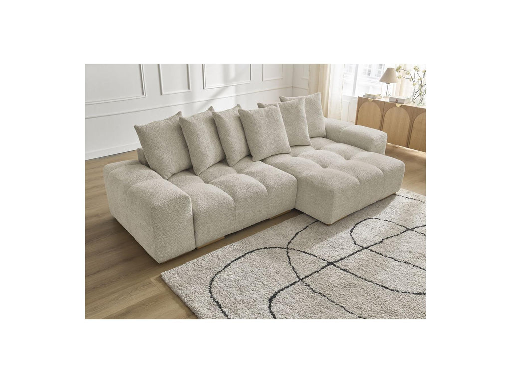Anakin - Canapé D'Angle Convertible Réversible Coffre - Tissu Bouclette - 6 Coussins