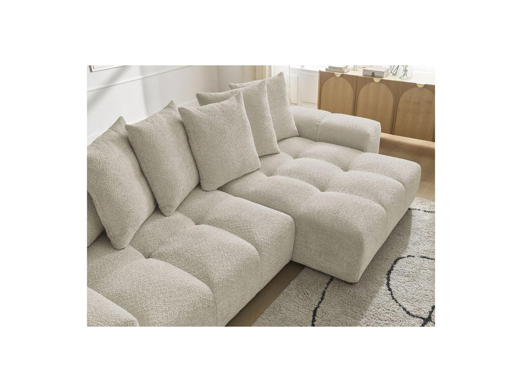 Anakin - Canapé D'Angle Convertible Réversible Coffre - Tissu Bouclette - 6 Coussins