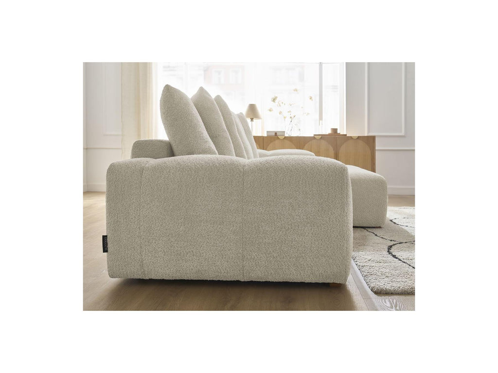 Anakin - Canapé D'Angle Convertible Réversible Coffre - Tissu Bouclette - 6 Coussins