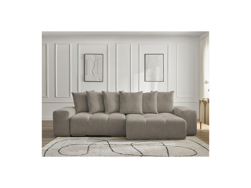 Anakin - Canapé D'Angle Convertible Réversible Coffre - Tissu Bouclette - 6 Coussins
