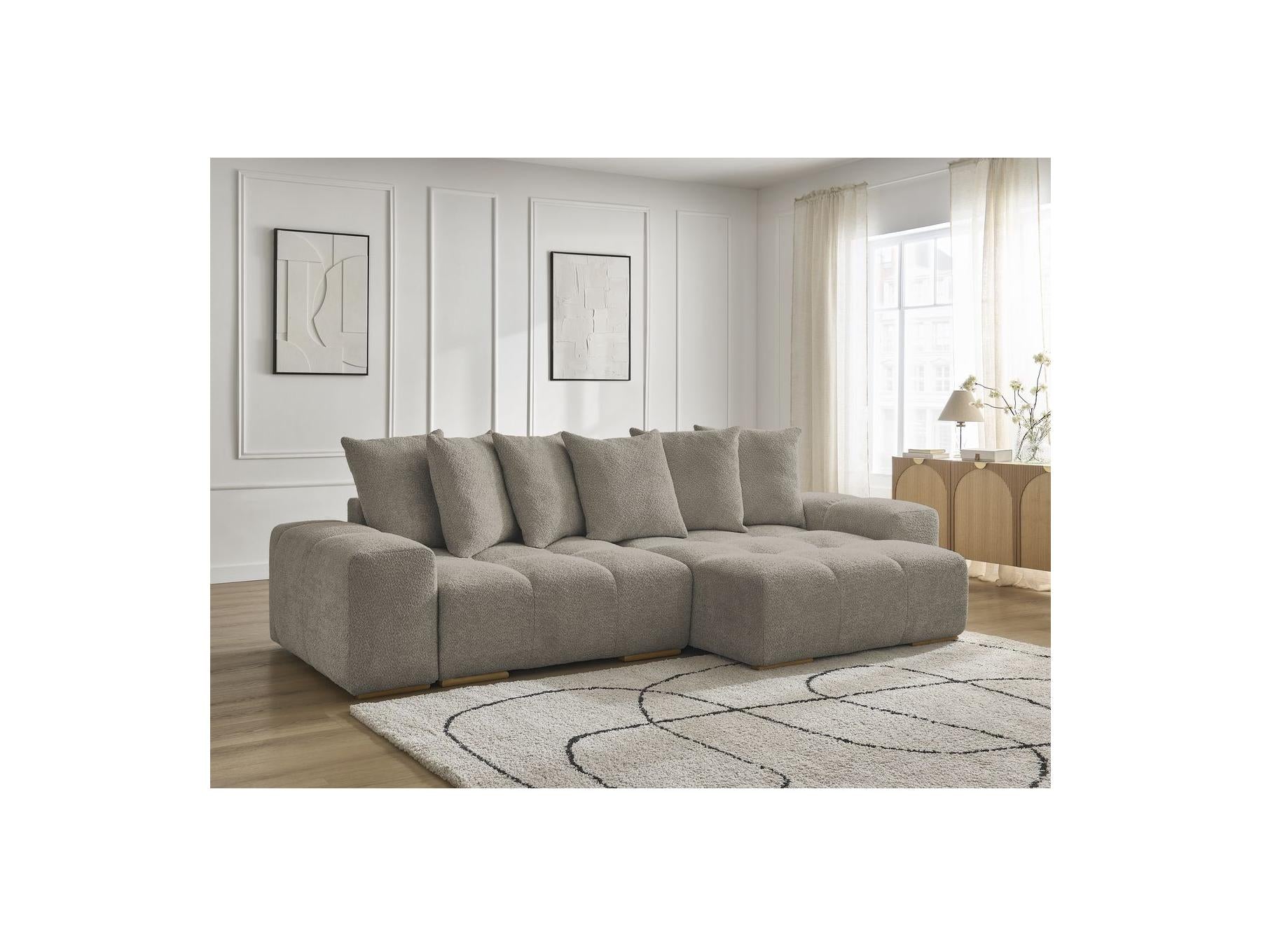 Anakin - Canapé D'Angle Convertible Réversible Coffre - Tissu Bouclette - 6 Coussins