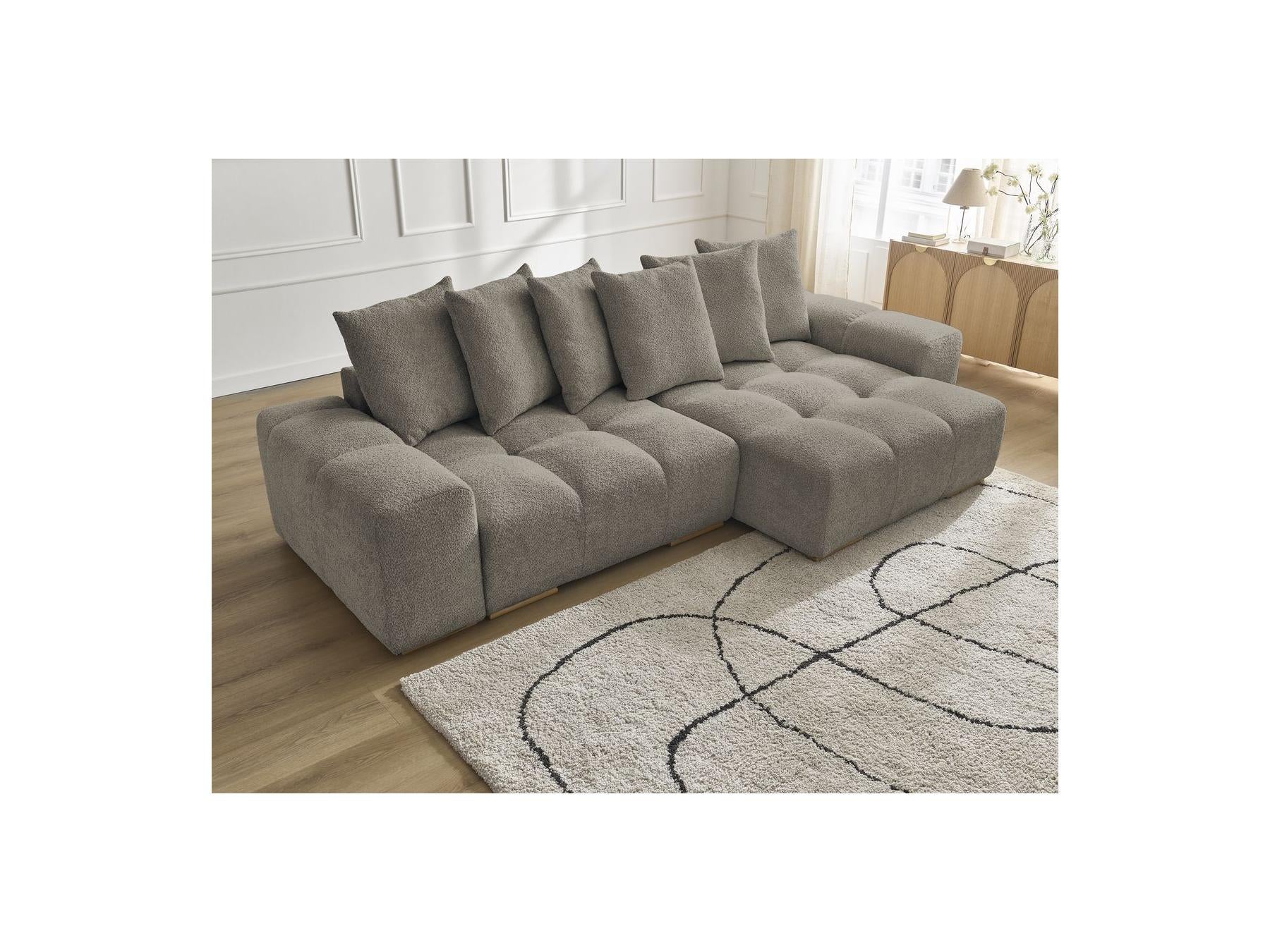 Anakin - Canapé D'Angle Convertible Réversible Coffre - Tissu Bouclette - 6 Coussins