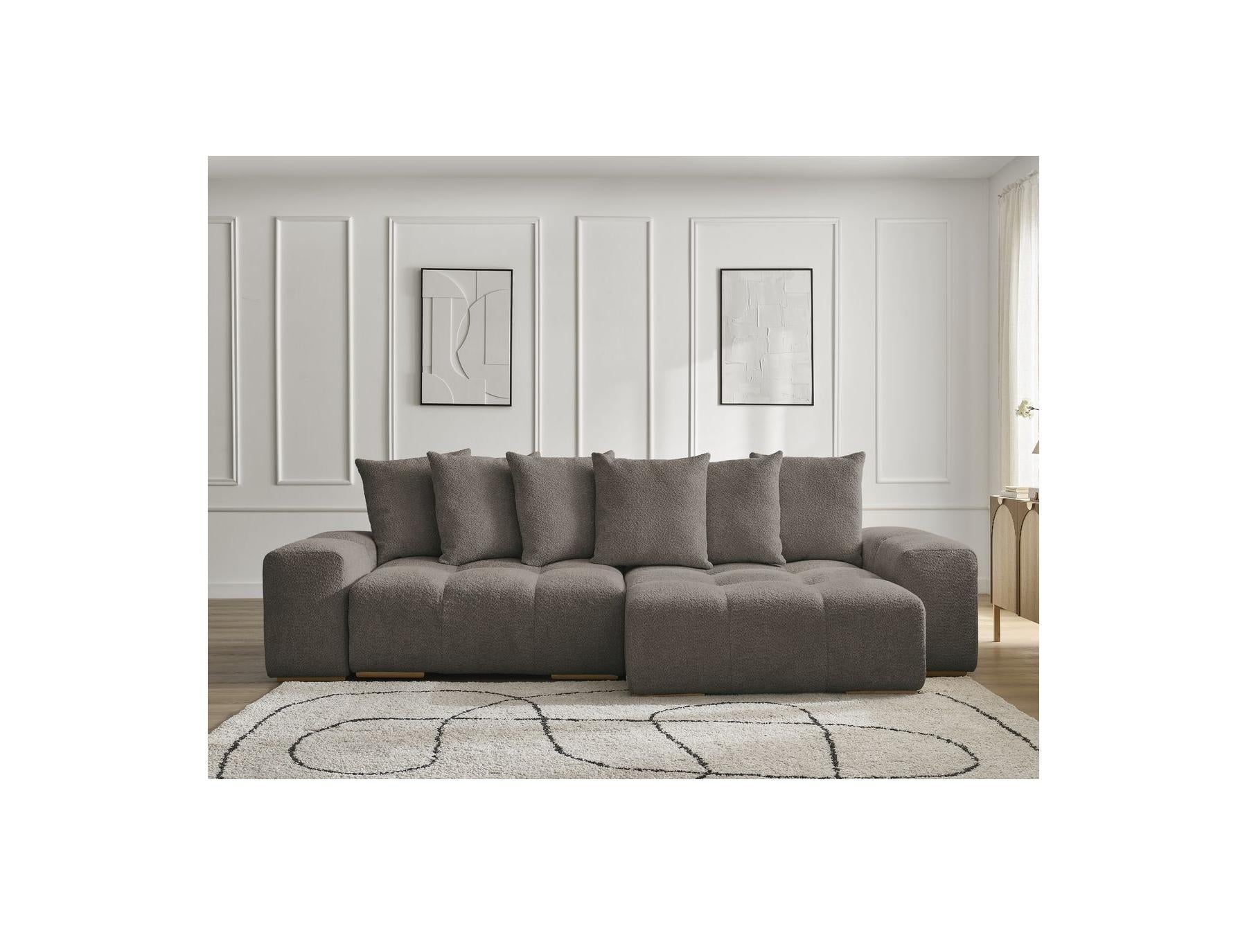 Anakin - Canapé D'Angle Convertible Réversible Coffre - Tissu Bouclette - 6 Coussins
