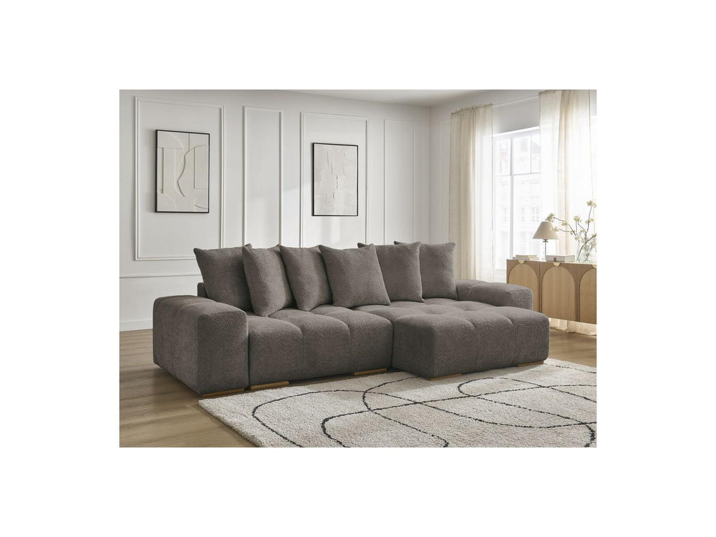 Anakin - Canapé D'Angle Convertible Réversible Coffre - Tissu Bouclette - 6 Coussins