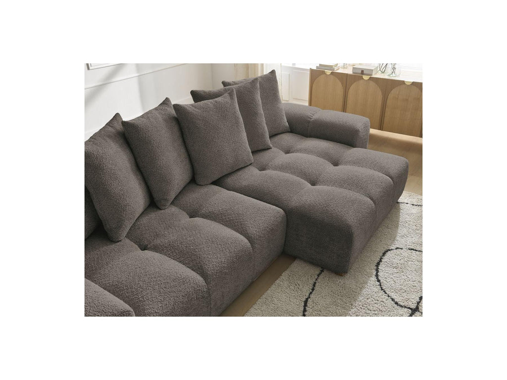 Anakin - Canapé D'Angle Convertible Réversible Coffre - Tissu Bouclette - 6 Coussins