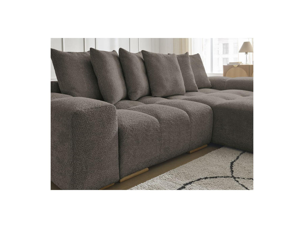 Anakin - Canapé D'Angle Convertible Réversible Coffre - Tissu Bouclette - 6 Coussins