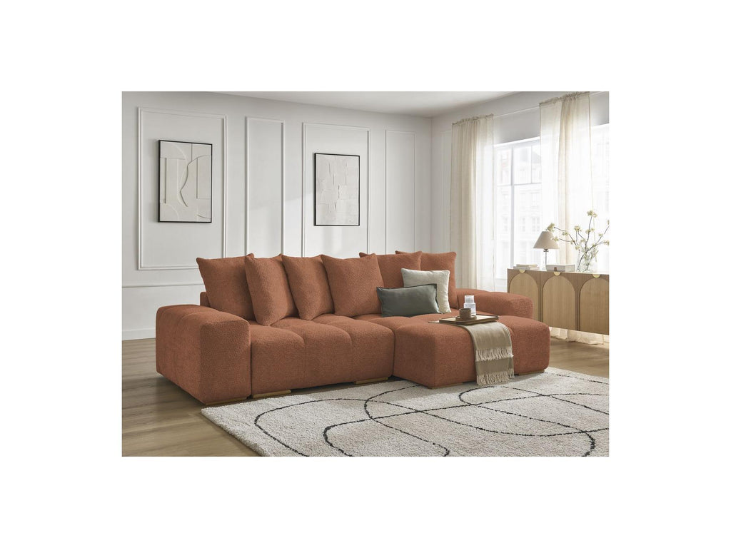 Anakin - Canapé D'Angle Convertible Réversible Coffre - Tissu Bouclette - 6 Coussins