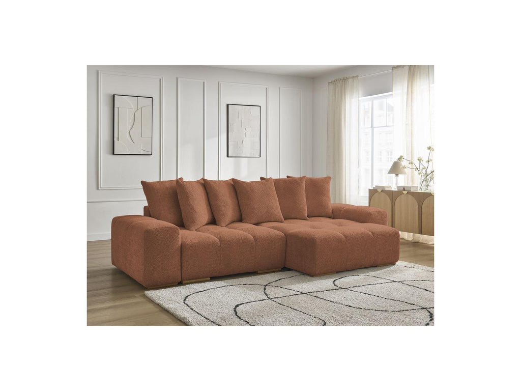Anakin - Canapé D'Angle Convertible Réversible Coffre - Tissu Bouclette - 6 Coussins