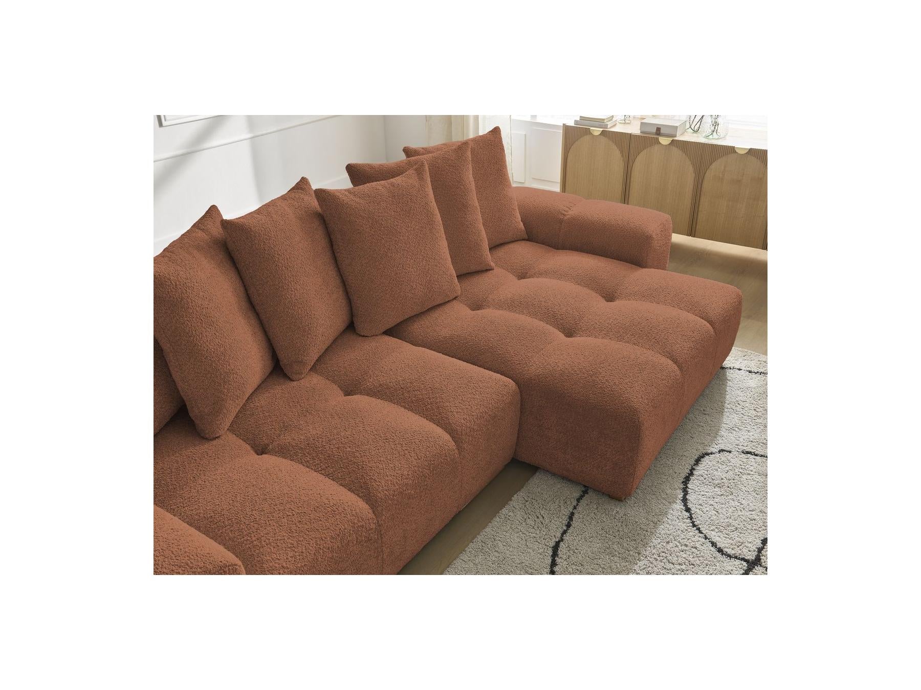 Anakin - Canapé D'Angle Convertible Réversible Coffre - Tissu Bouclette - 6 Coussins