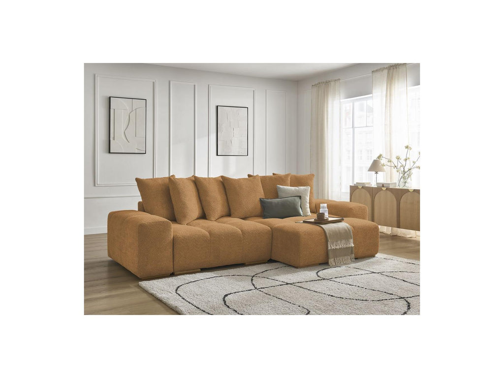 Anakin - Canapé D'Angle Convertible Réversible Coffre - Tissu Bouclette - 6 Coussins
