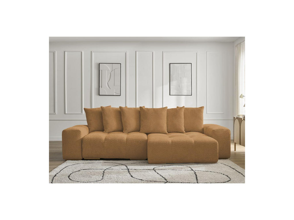 Anakin - Canapé D'Angle Convertible Réversible Coffre - Tissu Bouclette - 6 Coussins