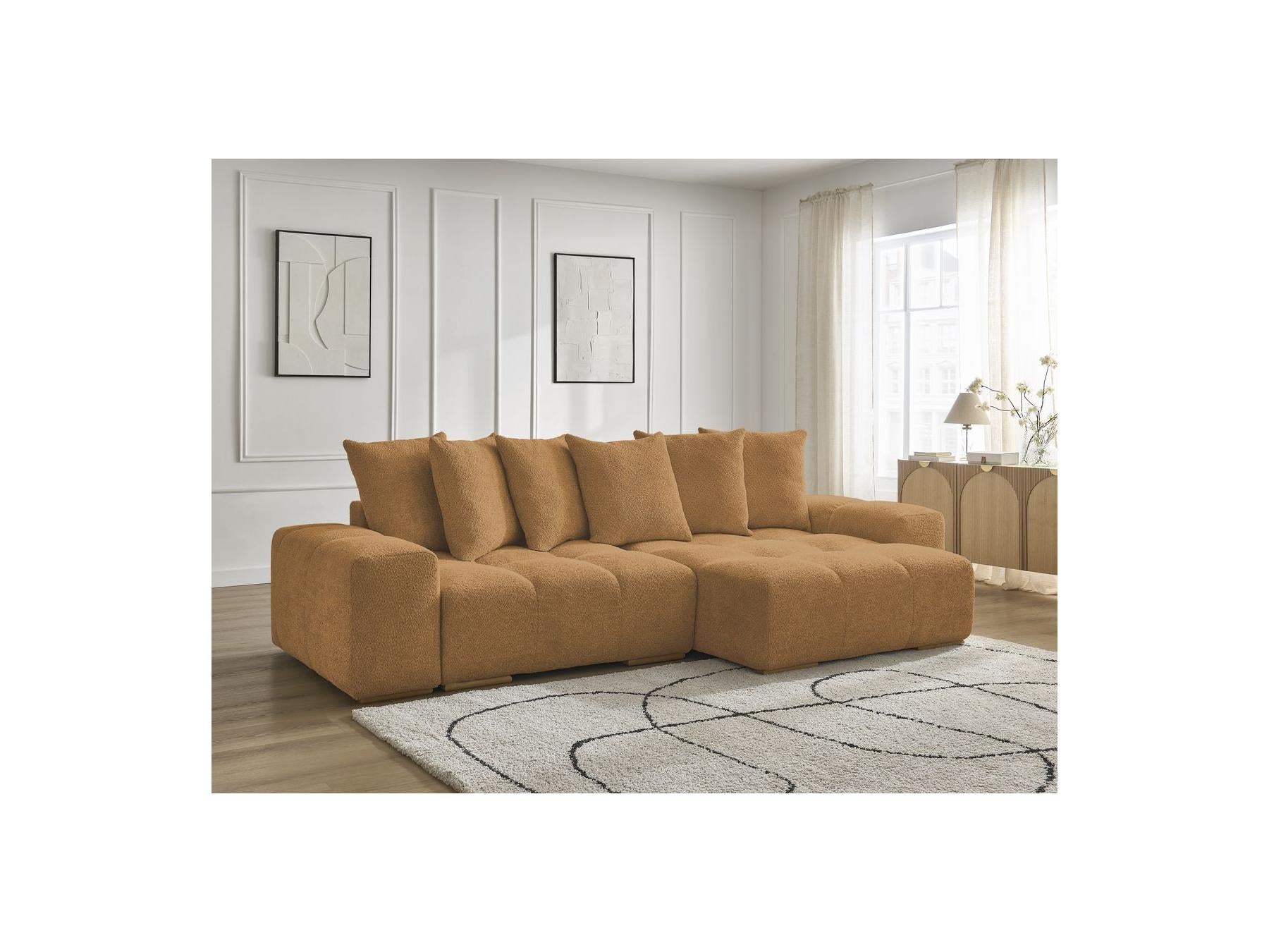 Anakin - Canapé D'Angle Convertible Réversible Coffre - Tissu Bouclette - 6 Coussins
