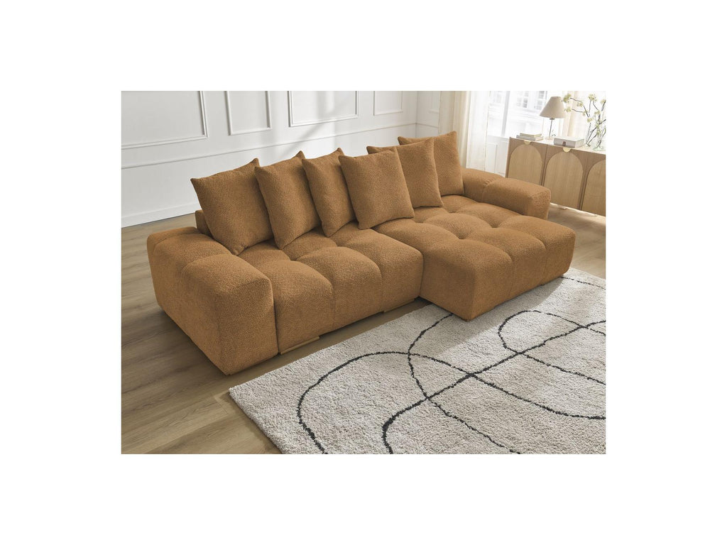 Anakin - Canapé D'Angle Convertible Réversible Coffre - Tissu Bouclette - 6 Coussins