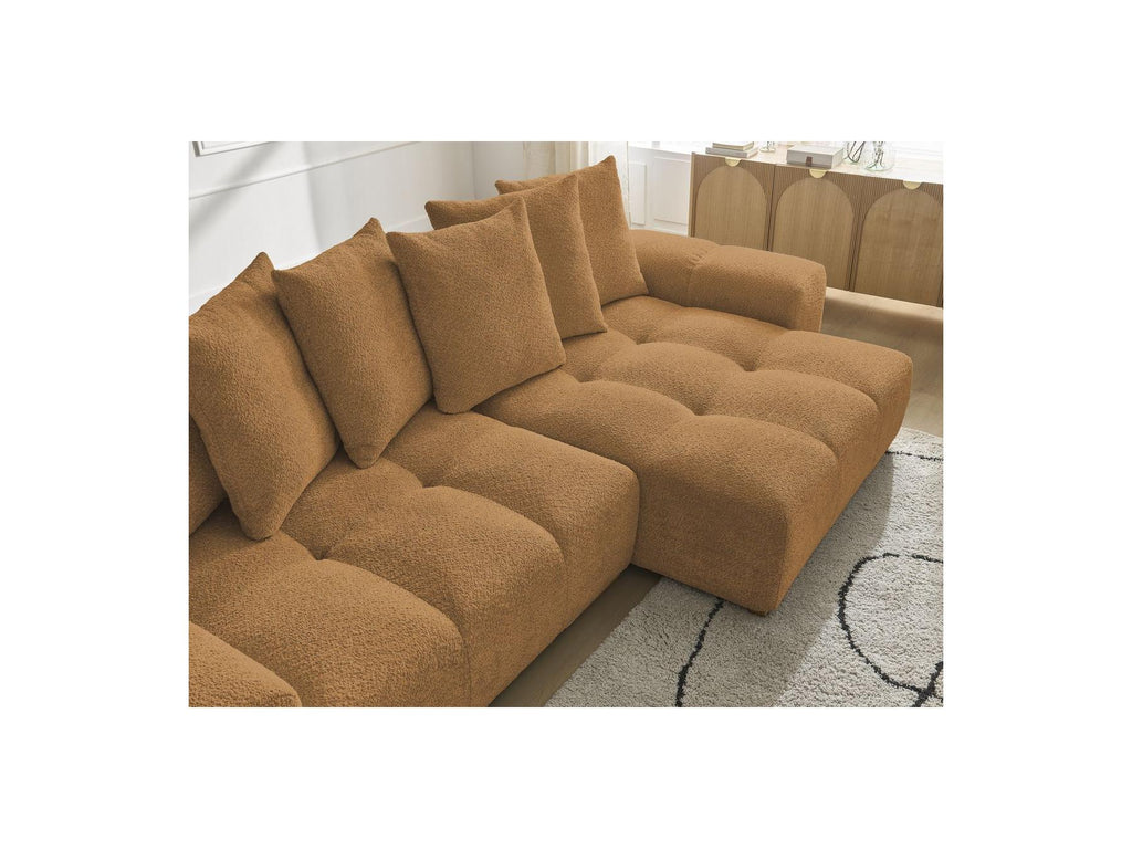 Anakin - Canapé D'Angle Convertible Réversible Coffre - Tissu Bouclette - 6 Coussins