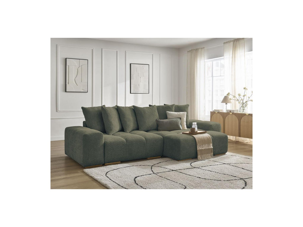Anakin - Canapé D'Angle Convertible Réversible Coffre - Tissu Bouclette - 6 Coussins