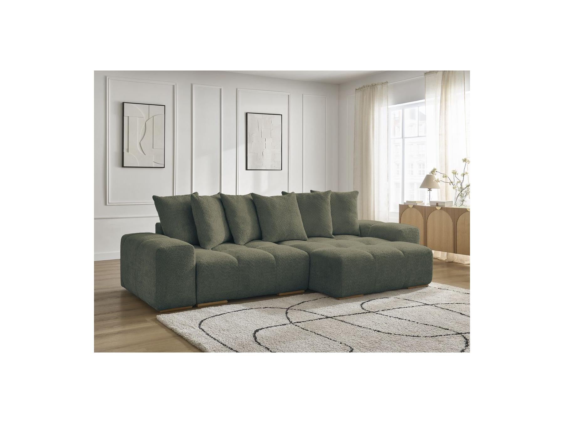 Anakin - Canapé D'Angle Convertible Réversible Coffre - Tissu Bouclette - 6 Coussins