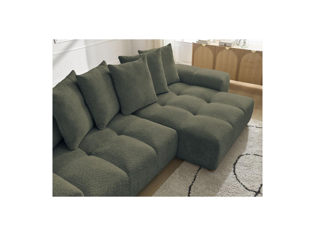 Anakin - Canapé D'Angle Convertible Réversible Coffre - Tissu Bouclette - 6 Coussins