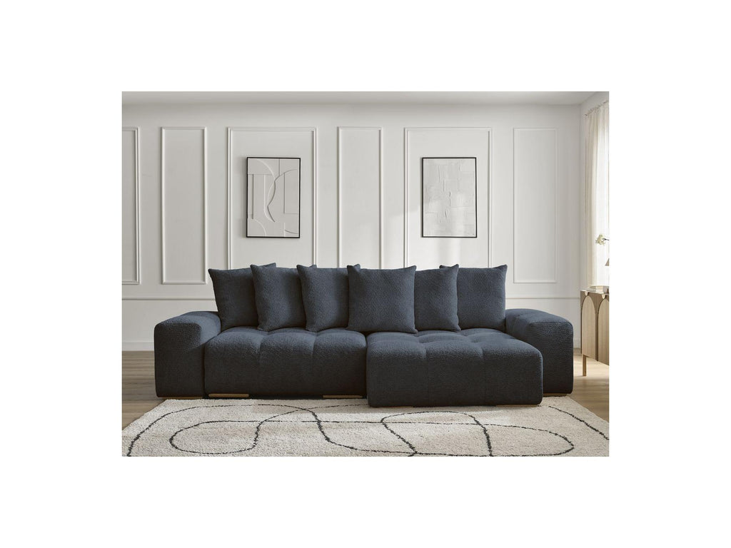 Anakin - Canapé D'Angle Convertible Réversible Coffre - Tissu Bouclette - 6 Coussins