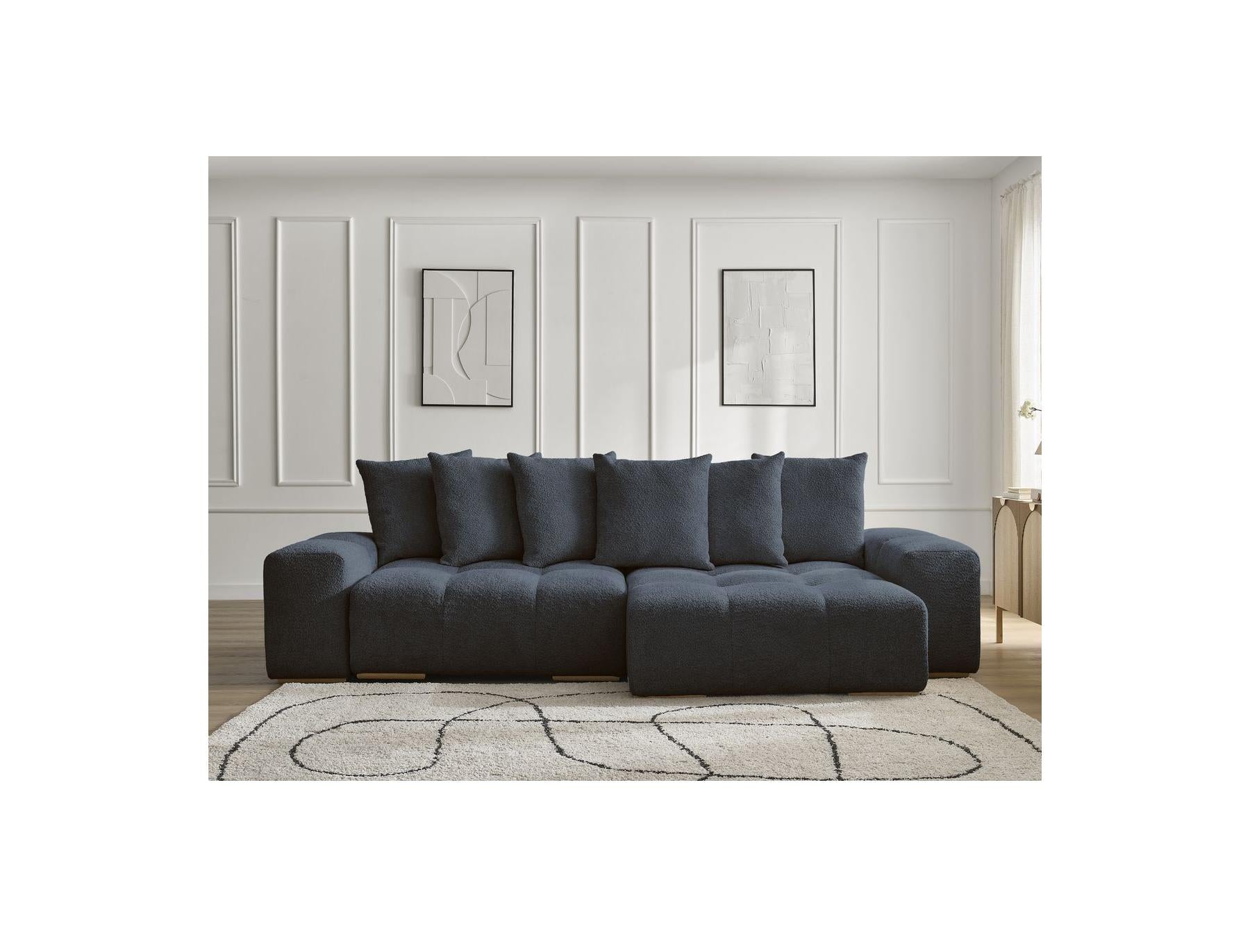 Anakin - Canapé D'Angle Convertible Réversible Coffre - Tissu Bouclette - 6 Coussins