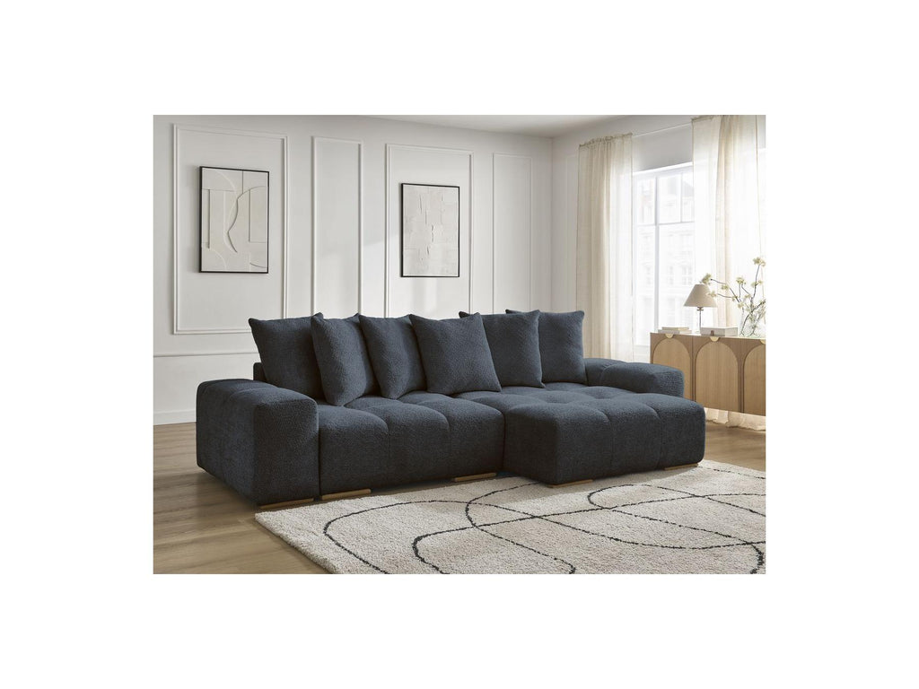 Anakin - Canapé D'Angle Convertible Réversible Coffre - Tissu Bouclette - 6 Coussins