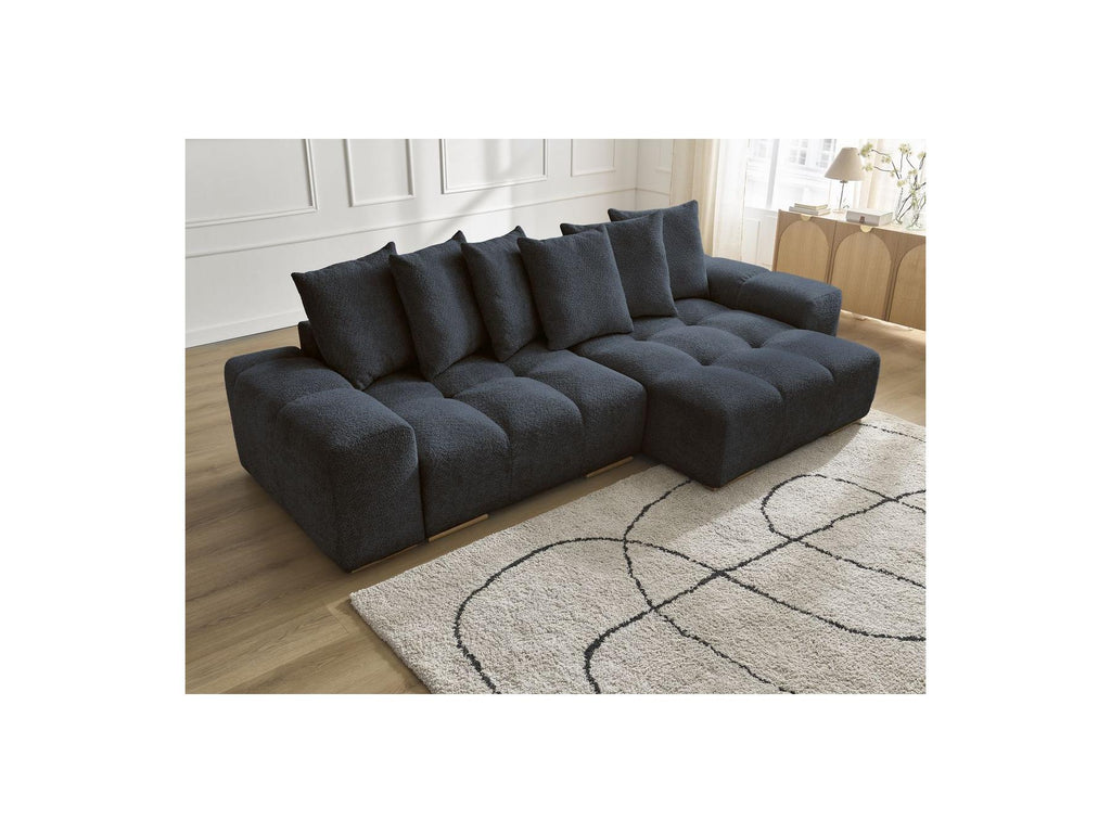Anakin - Canapé D'Angle Convertible Réversible Coffre - Tissu Bouclette - 6 Coussins