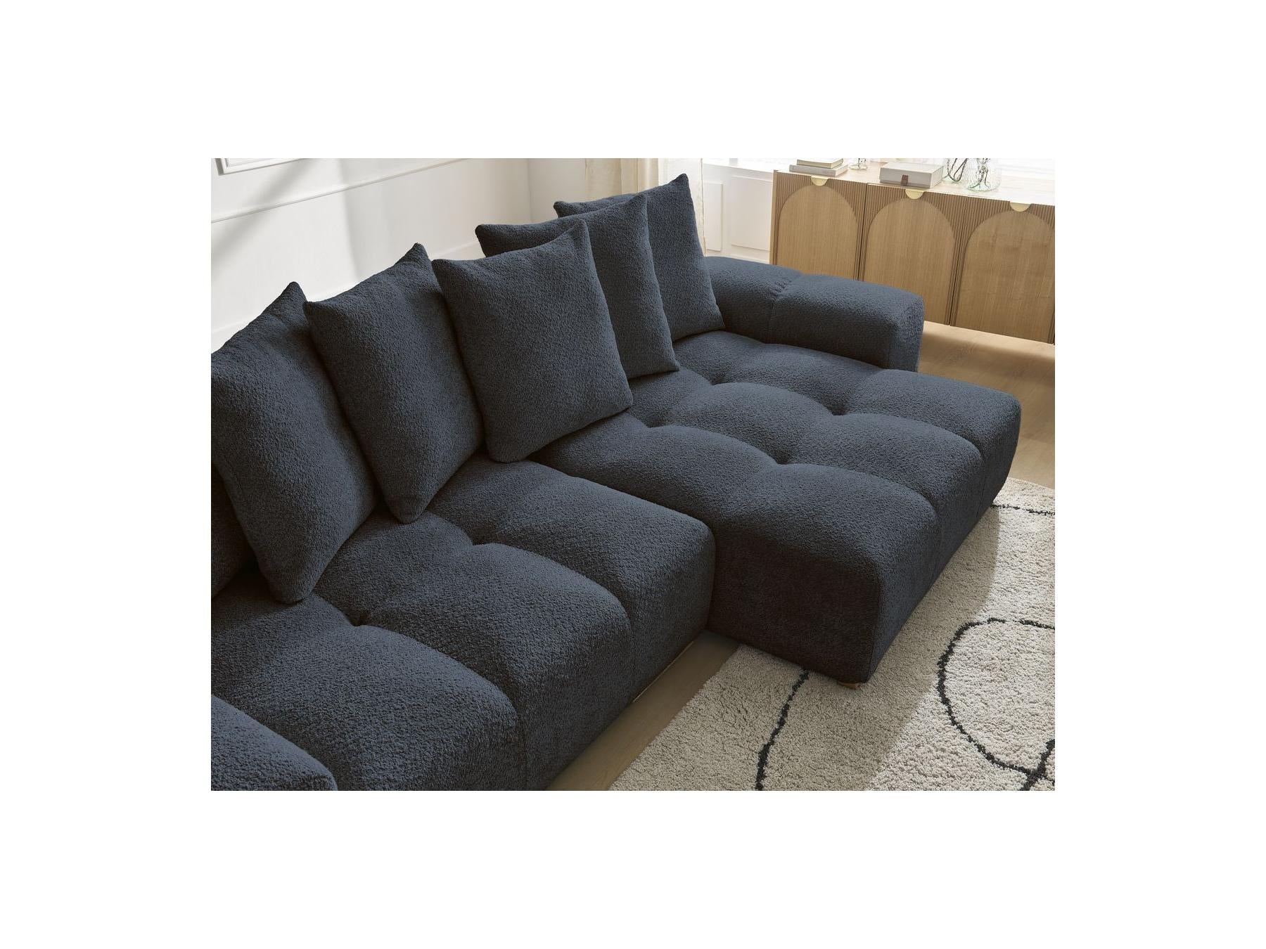 Anakin - Canapé D'Angle Convertible Réversible Coffre - Tissu Bouclette - 6 Coussins