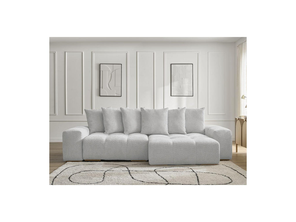 Anakin - Canapé D'Angle Convertible Réversible Coffre - Tissu Bouclette - 6 Coussins