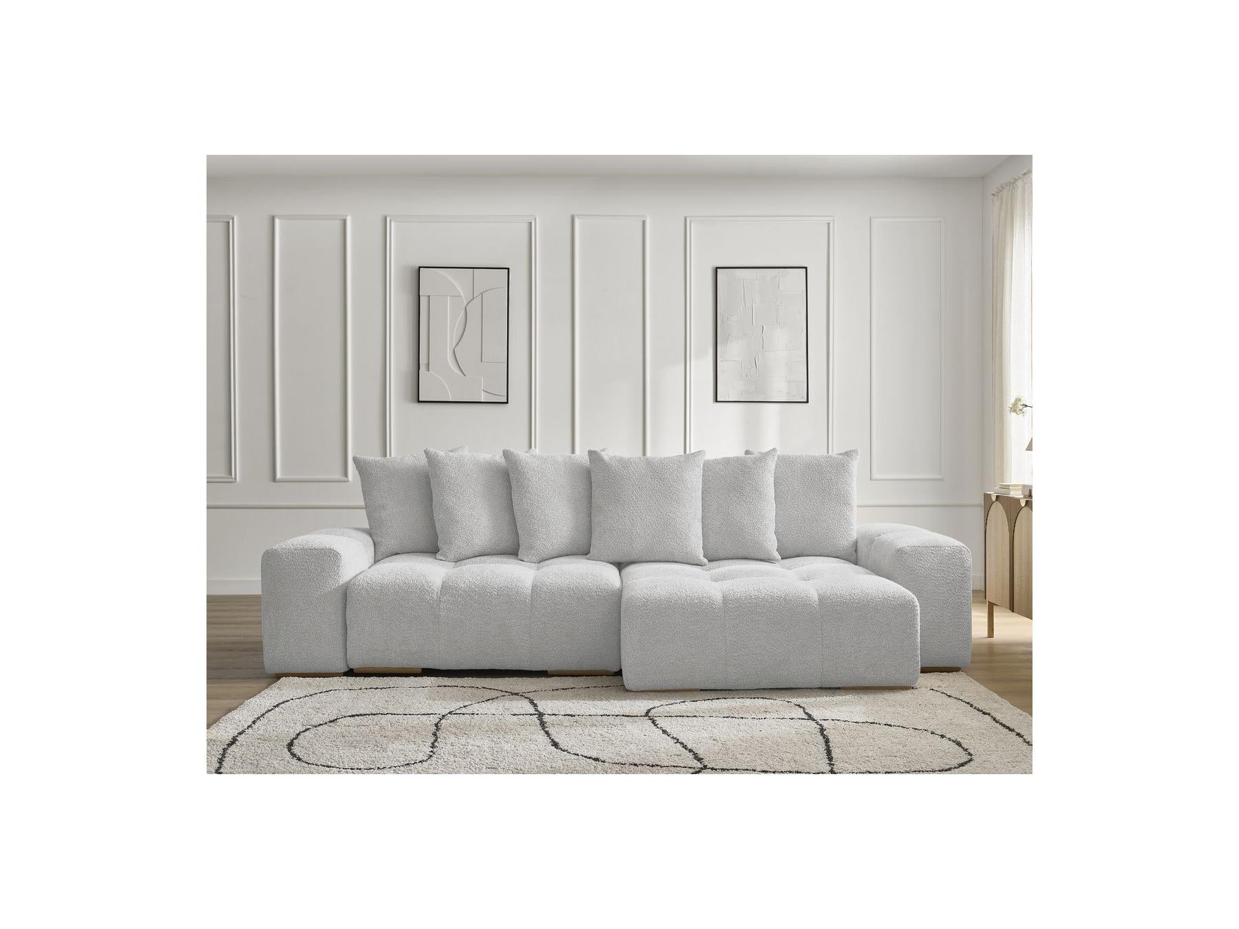 Anakin - Canapé D'Angle Convertible Réversible Coffre - Tissu Bouclette - 6 Coussins