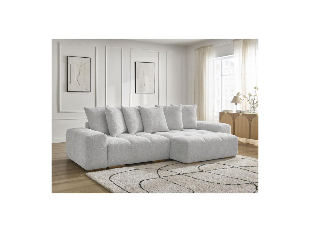 Anakin - Canapé D'Angle Convertible Réversible Coffre - Tissu Bouclette - 6 Coussins