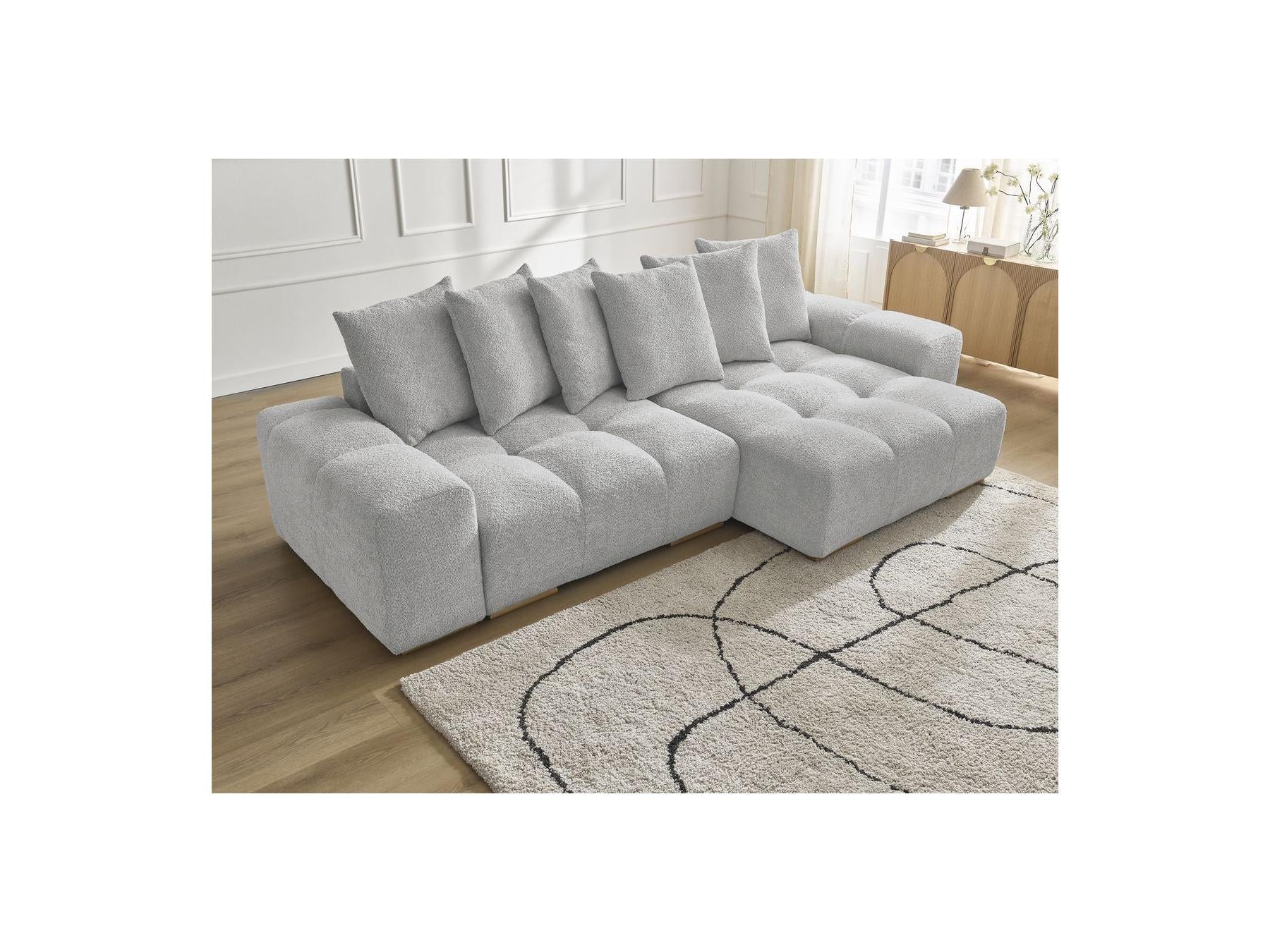 Anakin - Canapé D'Angle Convertible Réversible Coffre - Tissu Bouclette - 6 Coussins