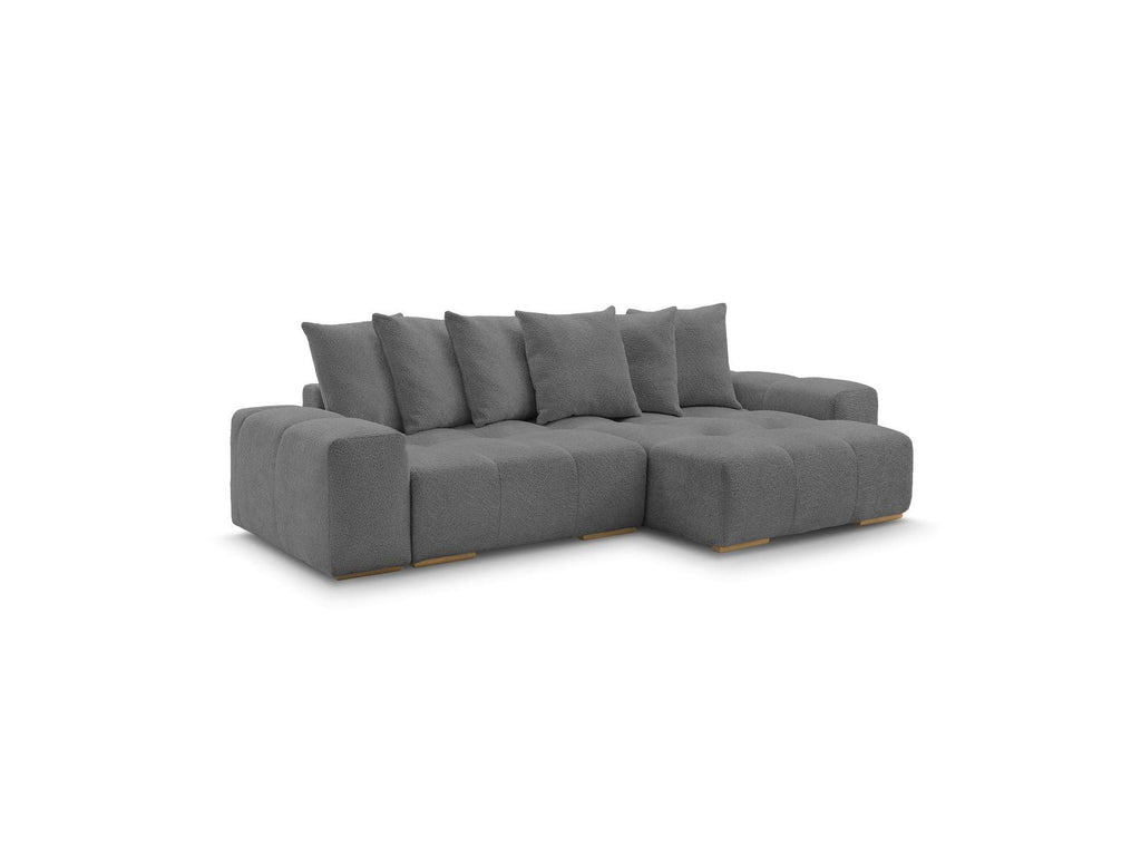 Anakin - Canapé D'Angle Convertible Réversible Coffre - Tissu Bouclette - 6 Coussins