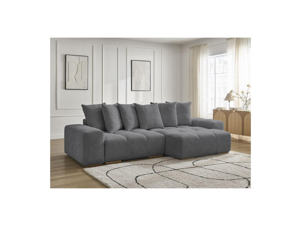 Anakin - Canapé D'Angle Convertible Réversible Coffre - Tissu Bouclette - 6 Coussins
