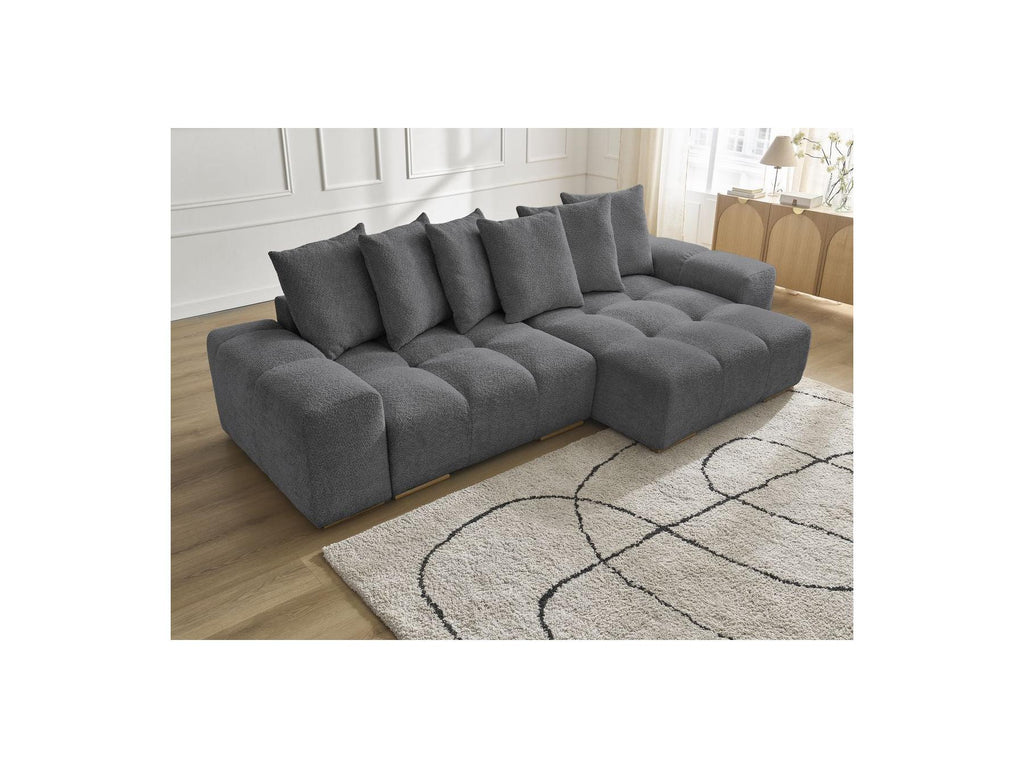 Anakin - Canapé D'Angle Convertible Réversible Coffre - Tissu Bouclette - 6 Coussins