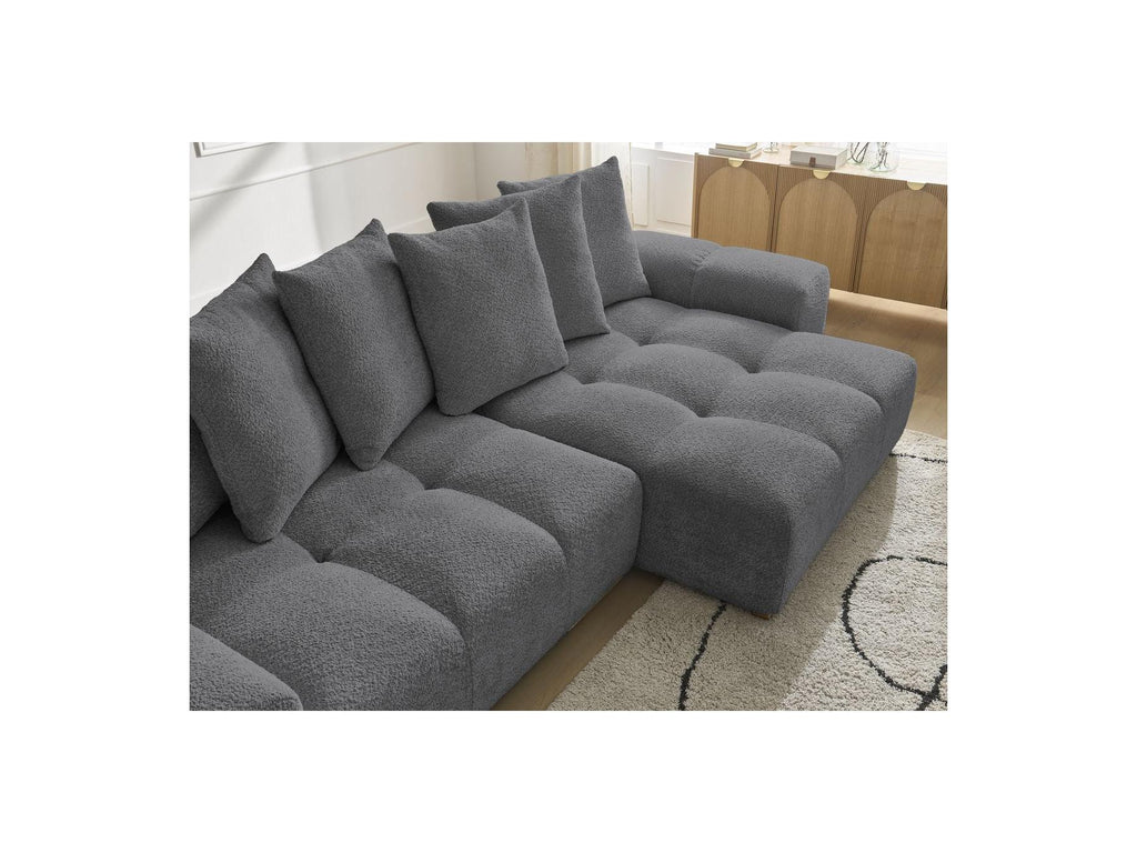 Anakin - Canapé D'Angle Convertible Réversible Coffre - Tissu Bouclette - 6 Coussins
